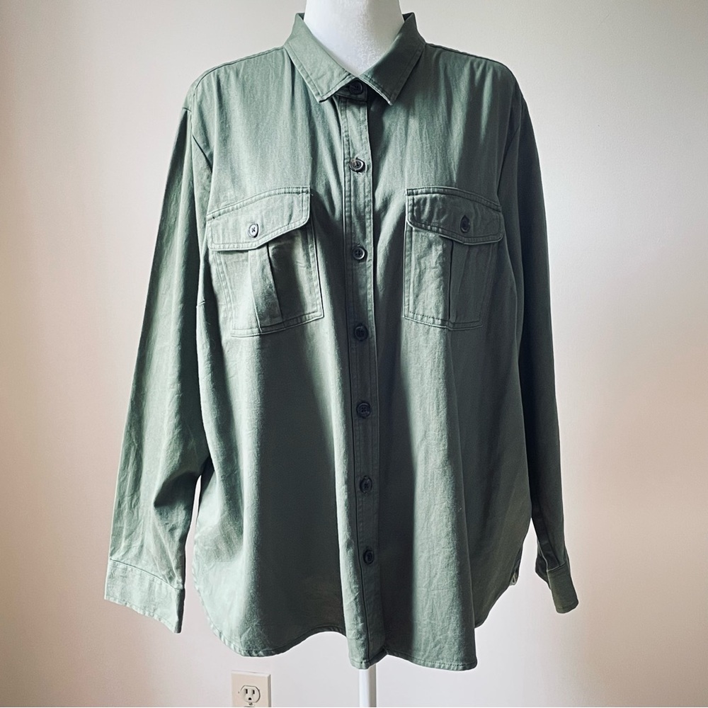 Old Navy The Classic Shirt Olive Button-Up Long Sleeve Shirt Size XXL